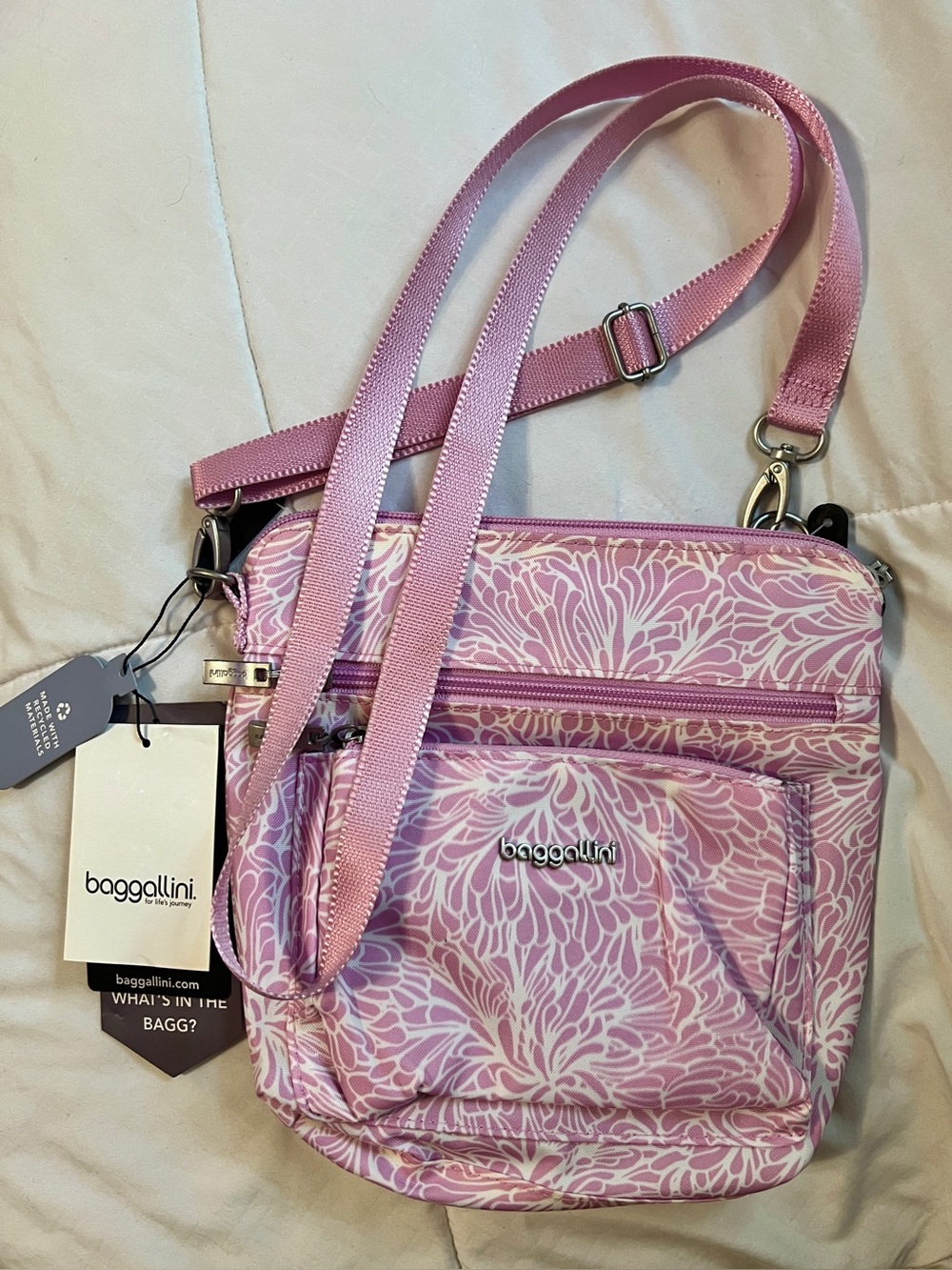 Baggallini Pink Lilac Floral Crossbody Bag